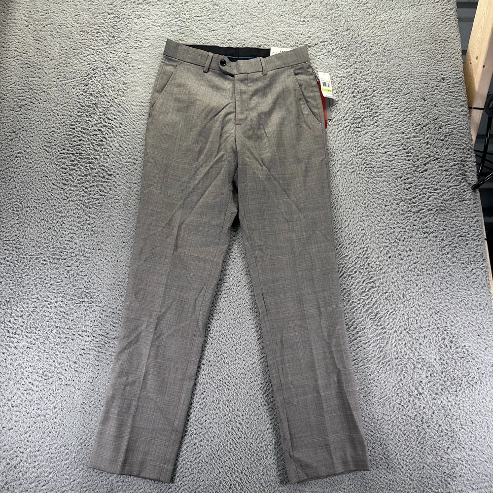 Perry Ellis Portfolio Pant Men's 30x32 Gray Wool Dress Straight Business Stretch